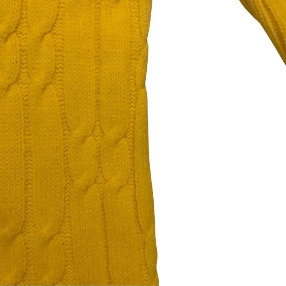 Yellow Cable Knit Crewneck Ribbed Sweater Size Small Grandpa Tennis Varsity